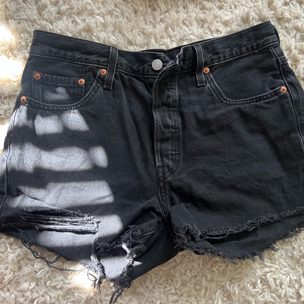 Levi's 501 Black Jean Shorts Distressed Style